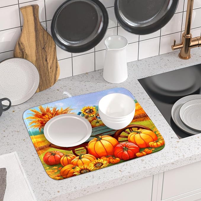 Thanksgiving Autumn Harvest Pumpkin Dish Drying Mat - Image 6