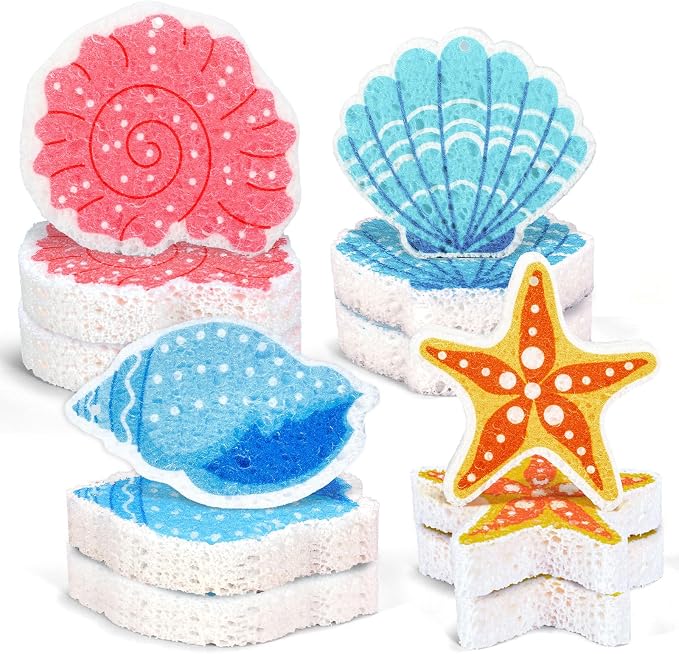 Whaline 8Pcs Starfish Shell Kitchen Sponges Water Absorbing Dish Washing Sponge by Whaline