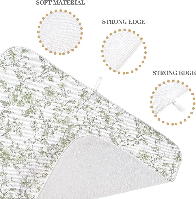 Sage Green Dish Drying Mat 18 x 24 Inch Chinoiserie Light Green Floral Drying - Image 7