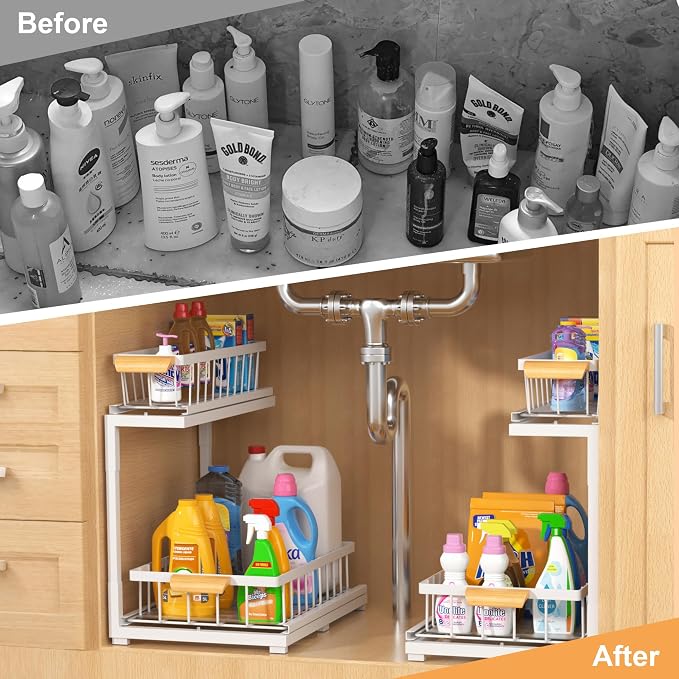 Under Sink Organizer 2 Tier, Pull Out Drawer Slides Under Sink Storage - Image 5