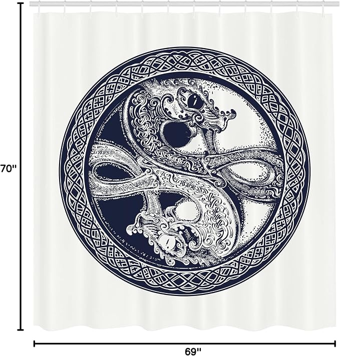 Ambesonne Celtic Dragon Shower Curtain, Mystic Yin Yang Creatures in Round Frame - Image 5