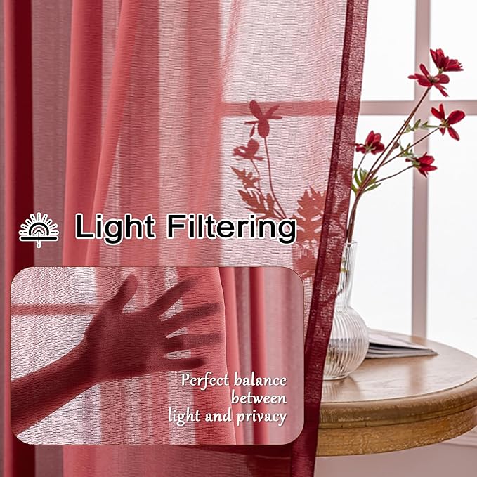 MAIHER 120 Inches Long Pinch Pleat Sheer Curtains for Living Room Ceiling to Floor Light Filtering Pleated Drapes with Adjustable Hooks Soft Touch 10ft Curtains, Burgundy, 42" W x 120" L, 2 Panels