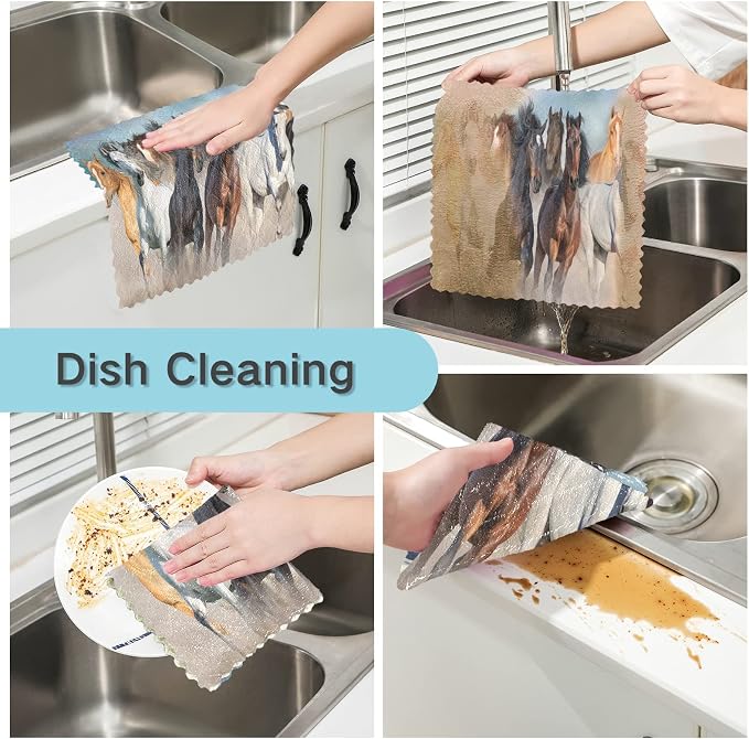 ALAZA Dish Towels Kitchen Cleaning Cloths Running Horse Dish Cloths Super - Image 2