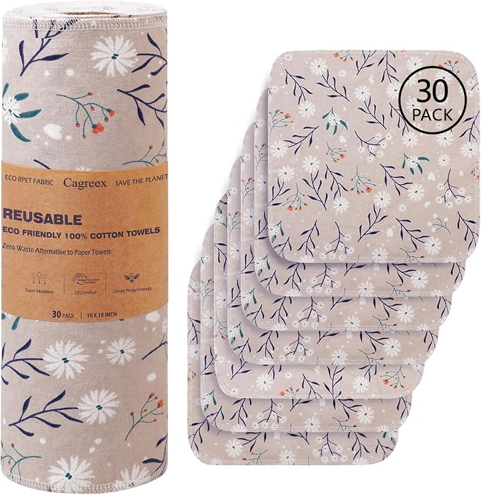 Reusable Dishcloths Kitchen Towels Cotton: 30 Packs 10X10 Washable Roll by Unknown