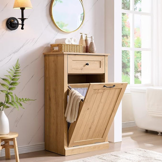 Tilt Out Laundry Hamper Cabinet, 10 Gallon Farmhouse Trash Can Cabinet by IFBUYFarmhouseFurniture
