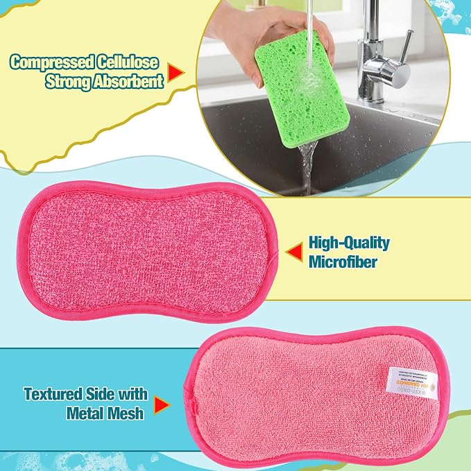 12 Pack Dish Sponges Kitchen Non-Scratch Microfiber and Compressed Cellulose - Image 3