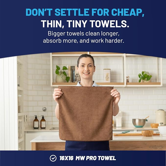 MW Pro Microfiber Cleaning Cloth | Brown | 12 Pack | 16” x 16” | Coffee - Image 3
