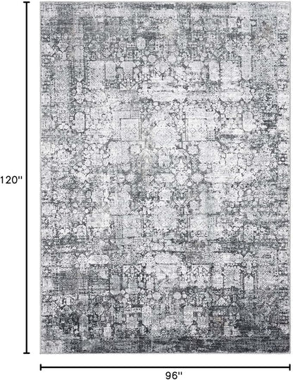 Area Rug 8×10, Large Vintage Boho Rug,Ultra-Soft Low Pile, Washable, Non Slip,Stain Resistant, Printed Carpet for Living Room Bedrooms Playroom Office Kitchen, Dark Stone