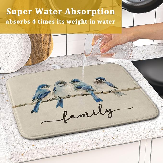 Home Blue Bird Family Dish Drying Mat - Image 7