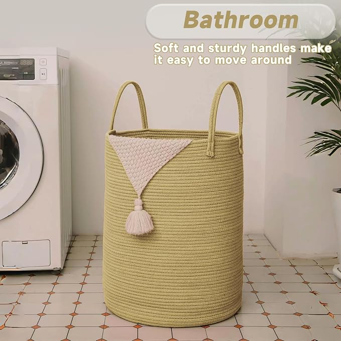 Large Woven Laundry Basket Hamper, 100L Cotton Rope Storage Bin - Image 5