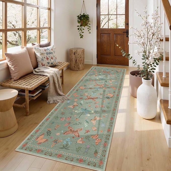 2x6 Floral Runner Rug, Washable Runners - Image 2