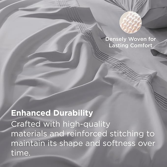 Bedsure Deep Pocket Full Size Bed Sheets Set - Fits Mattresses Up to 21 Inches Thick - 4 Piece GentleSoft Bed Sheets, Moisture Wicking, Cooling Bedsheet & Pillowcases, Easy & Secure Fit, Light Grey