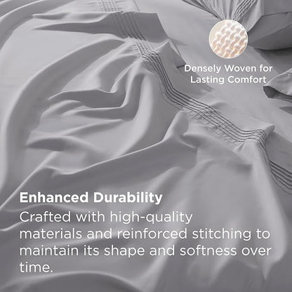 Bedsure Deep Pocket Full Size Bed Sheets Set - Fits Mattresses Up to 21 Inches Thick - 4 Piece GentleSoft Bed Sheets, Moisture Wicking, Cooling Bedsheet & Pillowcases, Easy & Secure Fit, Light Grey