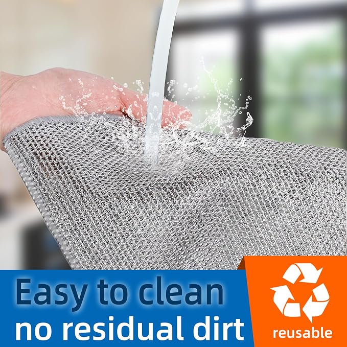 EytGva10 PCS Non Scratch Steel Scrubbers Wire Dishwashing Rags Metal Dish Cloth - Image 3