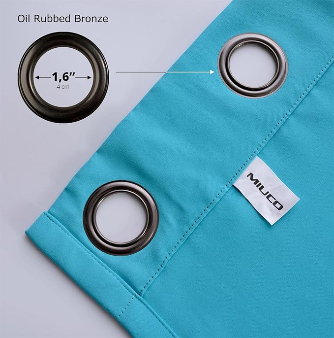 MIUCO Room Darkening Thermal Insulated Grommet Window Blackout Curtains Panels for Livingroom 1 Pair 52x84 Inch Turquoise, Bonus 2 Tie Backs Included