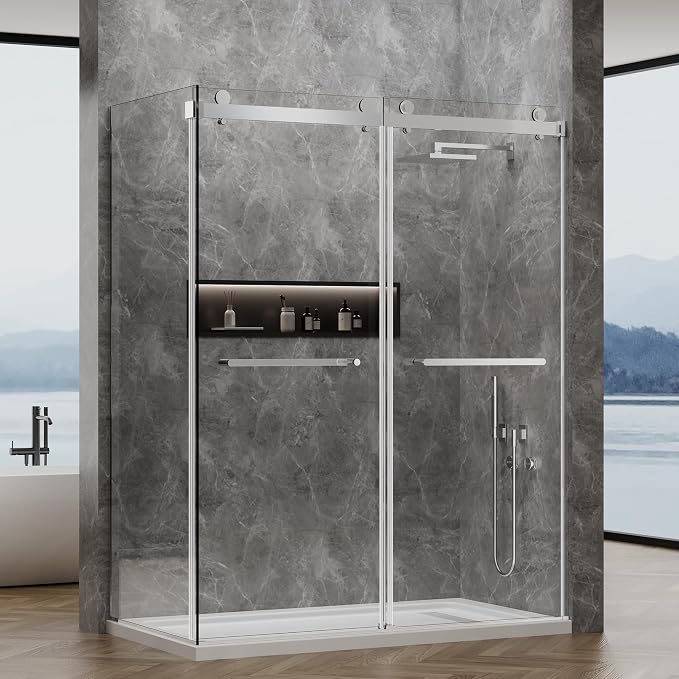 60x76 in Frameless Double Sliding Shower Door by YTSAHSTT
