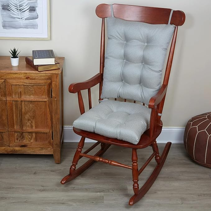 Klear Vu Omega Non-Slip Rocking Chair Cushion Set, Assembled in USA, Thick Padding & Tufted Design, Includes Seat Pad & Back Pillow with Ties, 17x17 Inches, 2-Piece Set, Solid Gray