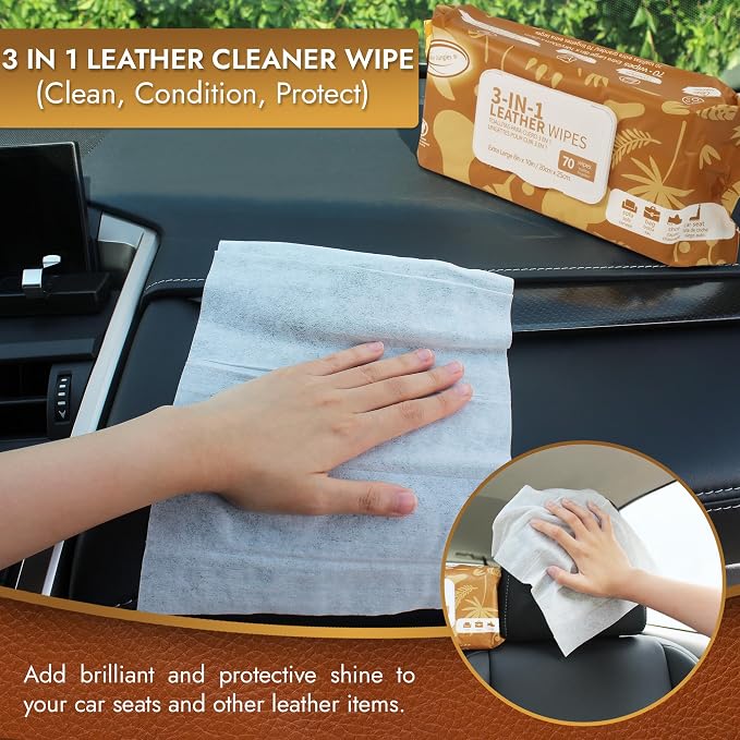 Air Jungles 3in1 Leather Cleaner Wipes 70 Count, Extra Large 8" x 10" Size - Image 5