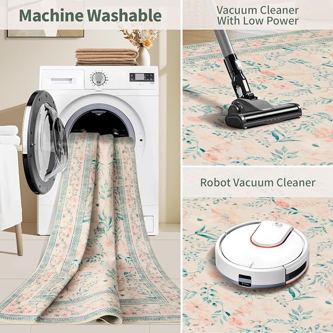 2x6 Floral Runner Rug, Washable Runners - Image 5