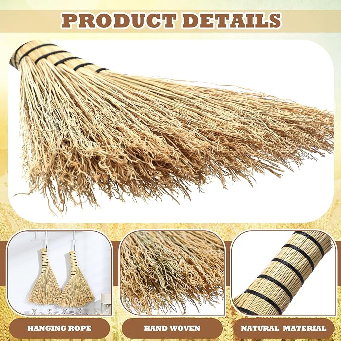 Suclain 2 Pcs Small Corn Whisk Brush Broom 100% Handmade 12 Inch Handheld Brush - Image 3