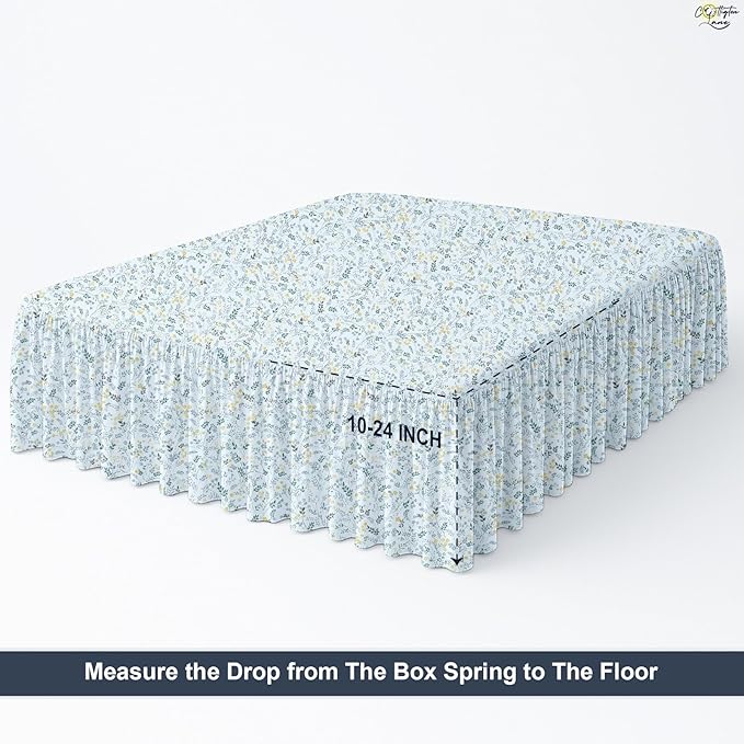Cottington Lane Ruffled Bed Skirt Full Size with Split Corner, Brushed Microfiber Hotel Quality Dust Ruffle, 24 Inch Drop Gathered Bedskirt, Soft, Stylish, Shrink & Fade Resistant, Garden Bloom