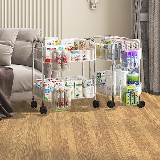 2-Tier Utility Rolling Cart Storage Organizer Sofa Side Table - Image 3