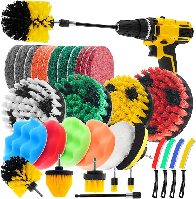32 Pack Drill Brush Attachments Set Scrub Pads Sponge Buffing Pads Crevice by TOWBRUS
