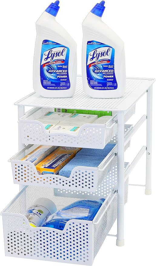 Simple Houseware 3 Tier White Alloy Steel Sliding Basket Organizer Drawer - Image 4