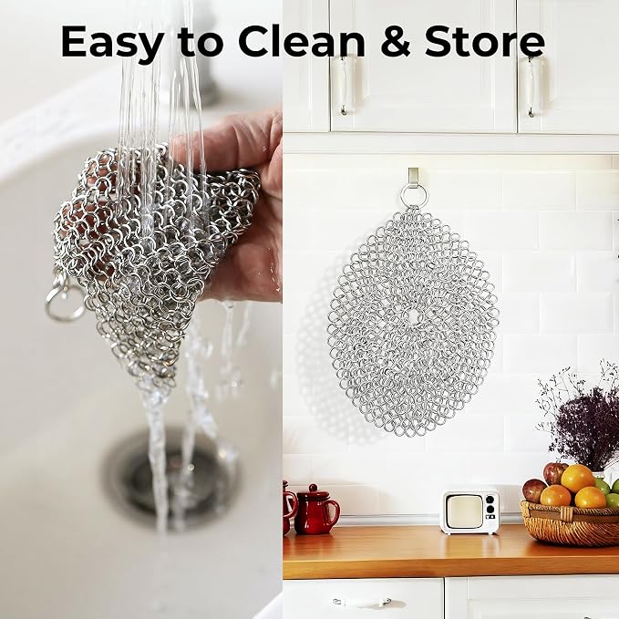 AMAGABELI GARDEN & HOME 8”x8” 316L Cast Iron Cleaner Stainless Steel Chainmail - Image 8