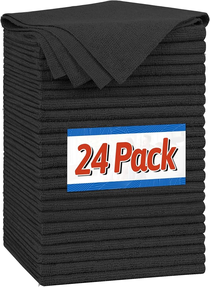 FIXSMITH Microfiber Cleaning Cloth, Shop Towels Bulk, 24 Pack Black Microfiber by FIXSMITH