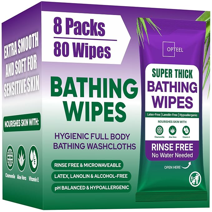Super Thick Bathing Wipes for Adults Bathing No Rinse – Full Body Shower Wipe by OPTEEL