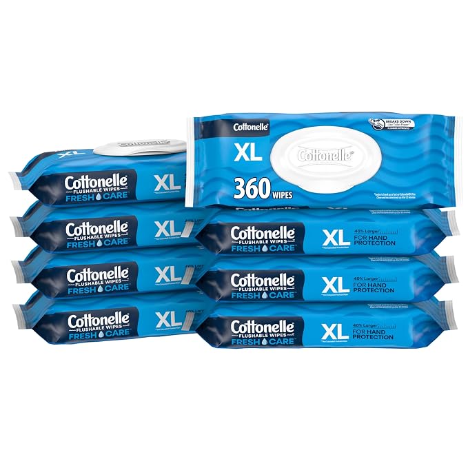 Cottonelle XL Flushable Wet Wipes, Adult Wipes Large, 8 Flip-Top Packs by Cottonelle%C2%AE