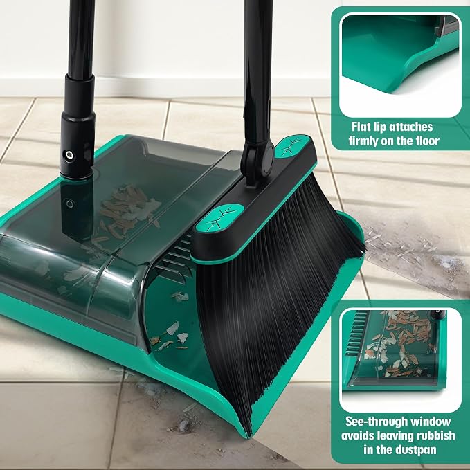 JEHONN Broom and Dust Pan, Upgraded Large Foldable Dustpan - Image 3