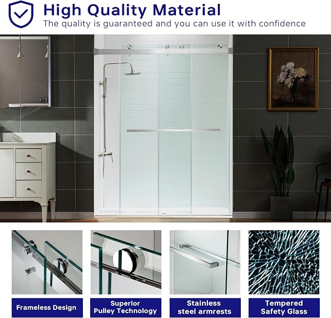 Woodbridge Frameless Shower Doors 56-60" Width x 76" Height - Image 9