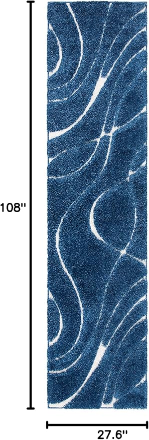 SAFAVIEH Florida Shag Collection Runner Rug - 2'3" x 9', Navy & Ivory, Non-Shedding & Easy Care, 1.2-inch Thick Ideal for High Traffic Areas in Living Room, Bedroom (SG471-6512)