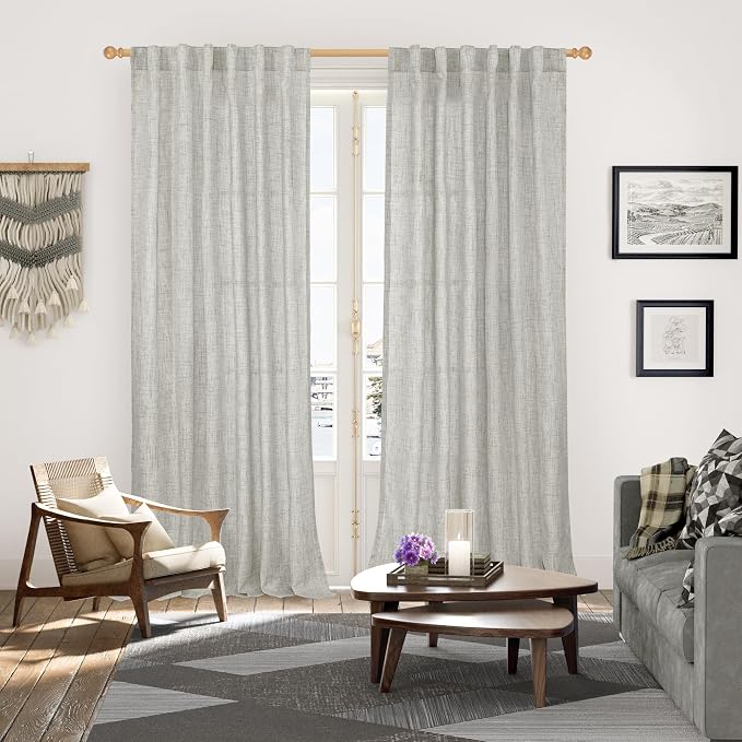 YoungsTex Light Grey Linen Curtains 95 Inches Long - Image 3