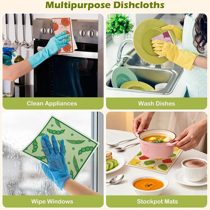 6 Packs Swedish Paper Cloths for Kitchen, Reusable Paper Towels Washable Dish - Image 7