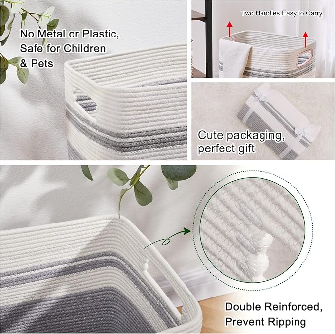 OIAHOMY Laundry Hamper, Tall Cotton Decorative Blanket Storage Basket - Image 4