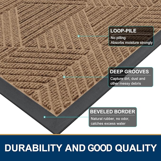 Smiry Front Door Mat Outside Entrance, Heavy Duty Sturdy Natural Rubber Doormat, Trap Dirt and Moisture, Easy Clean Low Profile Mats for Indoor Outdoor Entry, Irregular Triangle (71x47, Coffee)