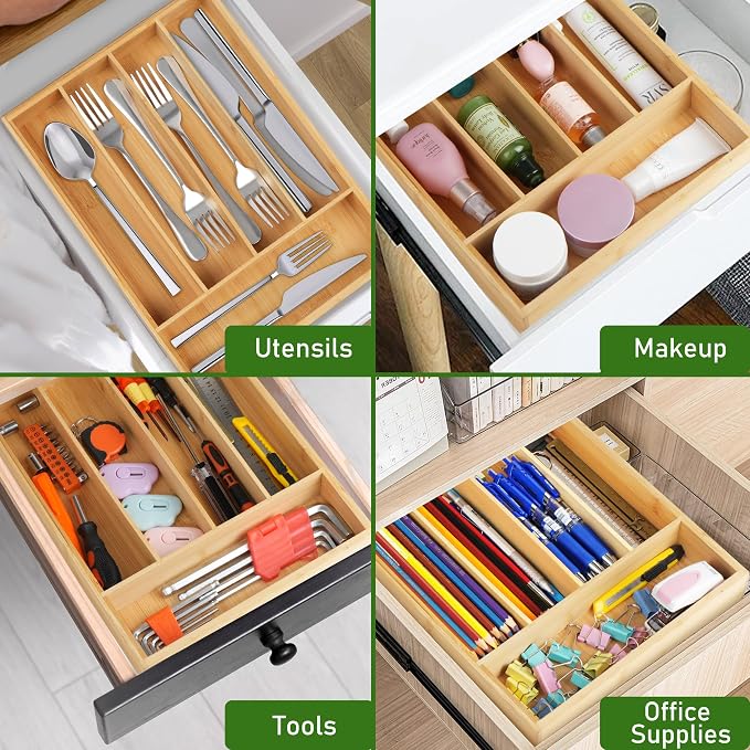 LotFancy Bamboo Kitchen Drawer Organizer, 9.5 Inch Silverware Tray - Image 6