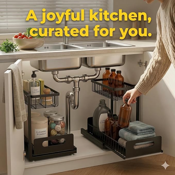 Under Sink Organizer 2 Tier, Pull Out Drawer Slides Under Sink Storage - Image 3