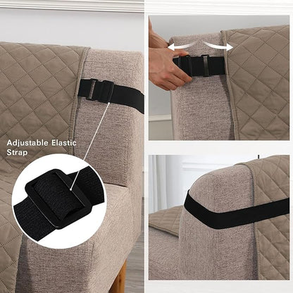 H.VERSAILTEX Reversible Futon Cover Water Repellent Armless Sofa Slipcover Washable Furniture Protector with Adjustable Elastic Strap Anti-Slip Futon Bed Cover for Dogs 70" Width(Taupe Brown/Beige)
