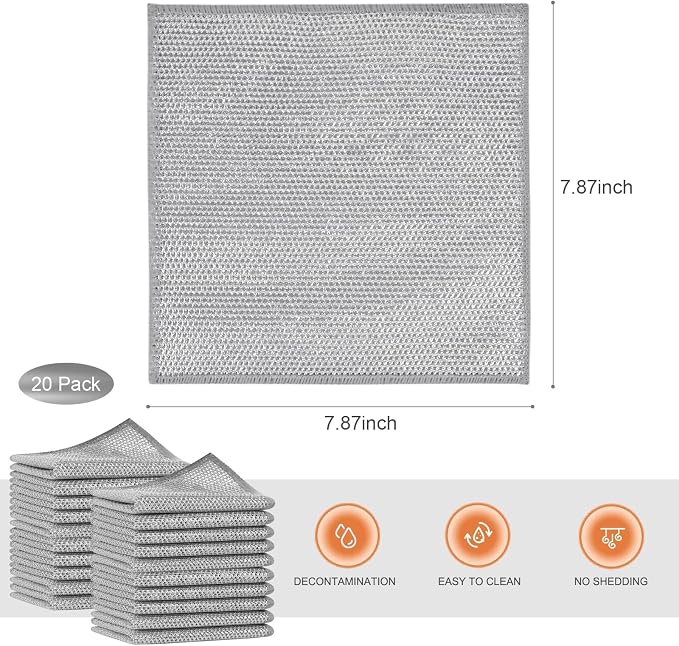SINLAND Silver Mesh Dish Cloths Wire Dish Washing Rags Magic Cleaning Cloths - Image 2