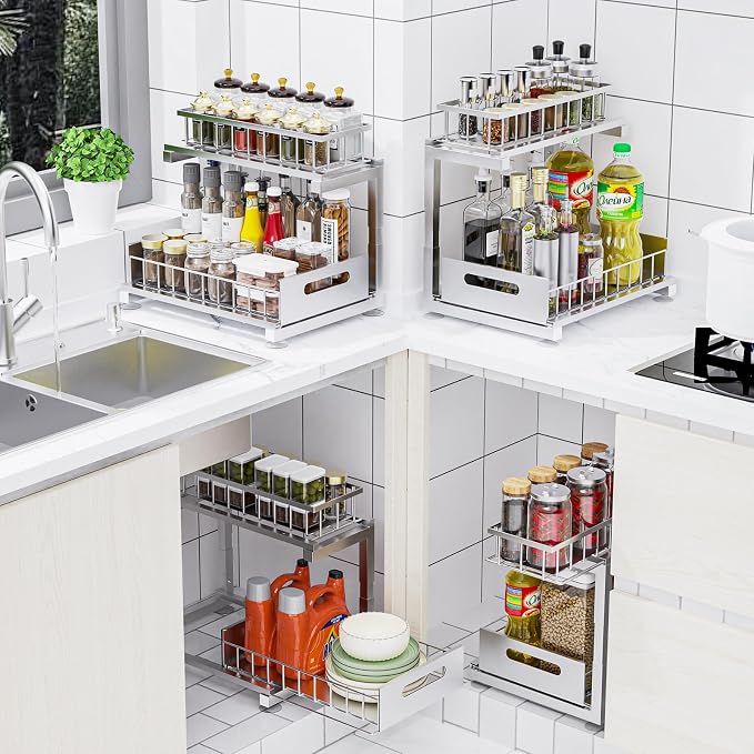 Under Sink Organizer Storage 2-Tier Heavy Duty Metal Pull Out Cabinet Organizer - Image 3