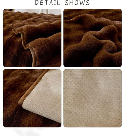 Faux Fur Couch Cover Fuzzy Soft Plush Thick Bubble Sofa Cover Luxury Sectional Couch Covers Luxury Anti-Slip Sofa Slipcover Washable Furniture Protector (Coffee,28"x47")