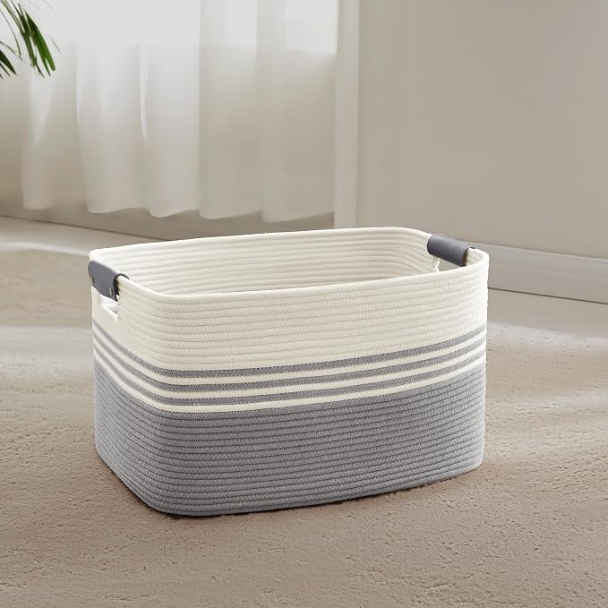 45L Small Laundry Basket with Leather Handles by ELEVATEDELEGANCETIMELESSSTYLE