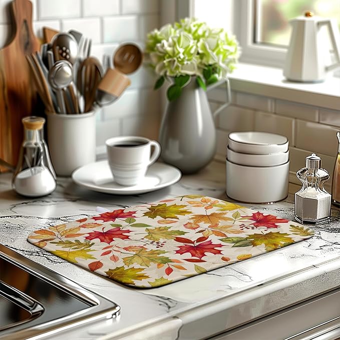 Fall Drying Mat for Kitchen Counter 16 x 18 Inch Maple Leaves Autumn - Image 6