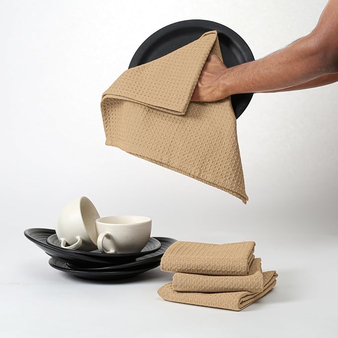 Beige Waffle Kitchen Towels, 16x26 Inches, 100% Cotton, Quick Drying, Machine - Image 7