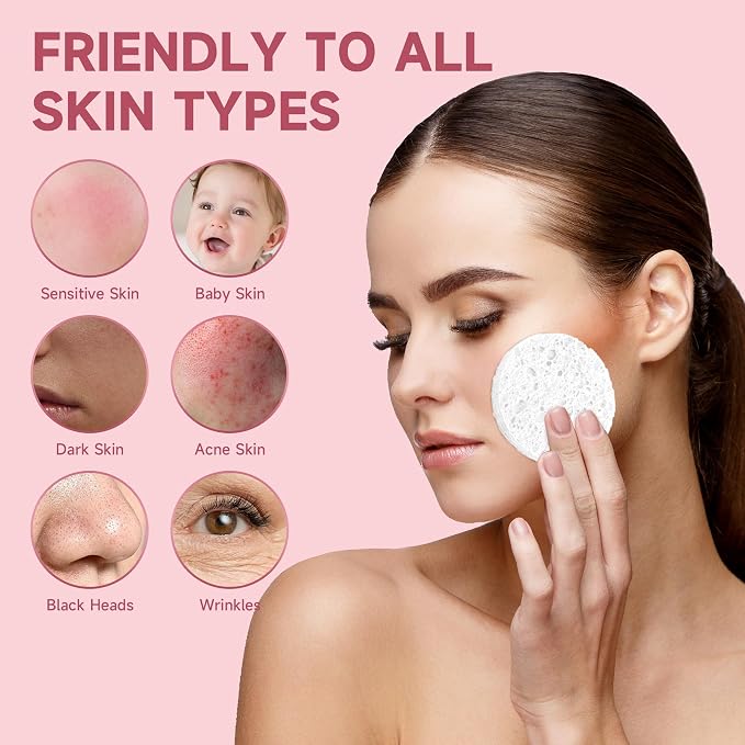 100 Count Compressed Facial Sponges 100% Natural Cellulose Eco-Friendly Makeup - Image 3