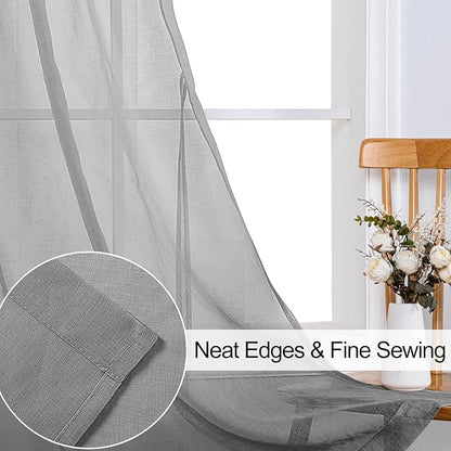 XWZO Grey Sheer Curtains for Bedroom, Light Filtering Voile Textured Drapes, Grommet Tieback Extra Wide Window Curtains for Living Room, Home Office, Kids' Room, 70 x 84 Inch, Set of 2 Panels